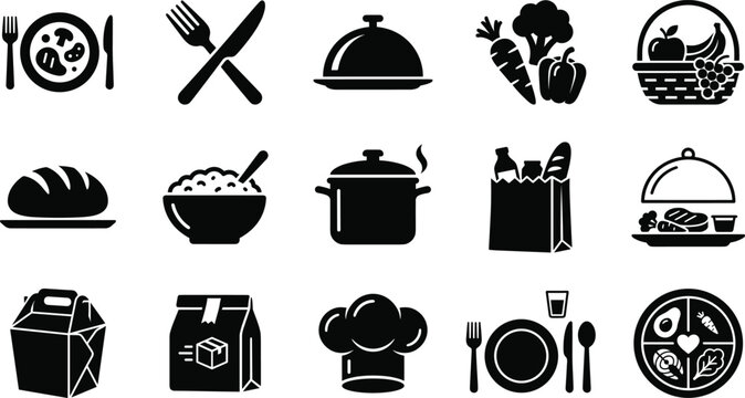 Set of food and kitchen related icon collection for restaurant and culinary design