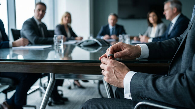 Businessman using fidget toy to manage stress during corporate meeting