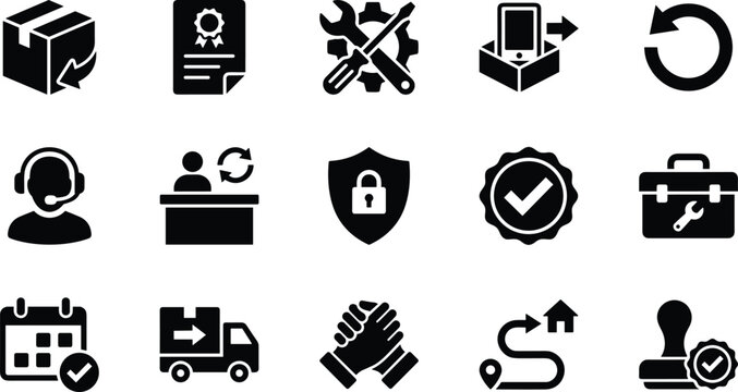 Set of diverse business and service related icons including logistics support and security symbols