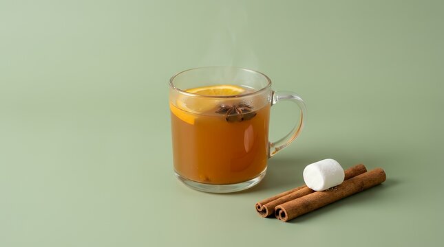 オレンジとシナモンを添えた温かいスパイスドリンク