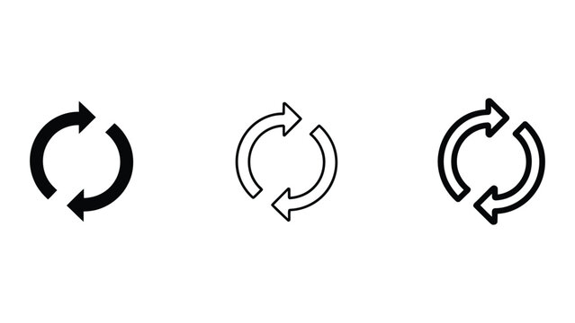  refresh sync rotation icon set with circular arrows, data update and system reload symbol, repeat process, synchronization and workflow vector illustration