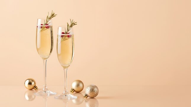 クリスマス飾りと華やかなスパークリングドリンク