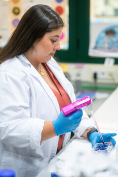 Scientist using pipette for laboratory research in Seville, Andaluc&iacute;a
