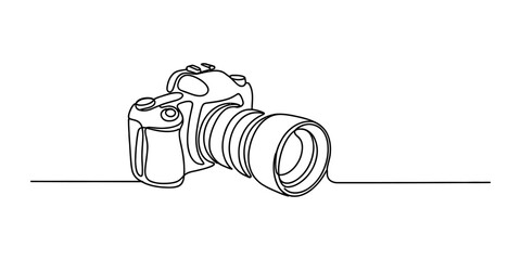Continuous single line drawing of a professional photo camera isolated on a white background Vector, illustration © Digital Illustration