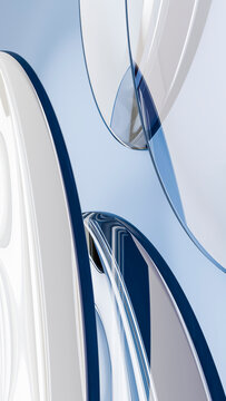 Abstract blue and white flowing glass-like curves illustration