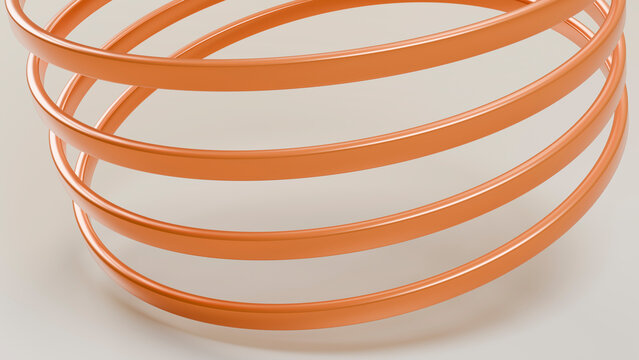 Orange 3d spiral coil illustration with smooth curved lines