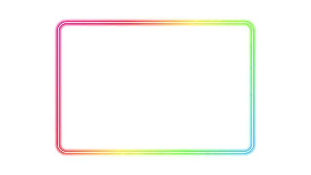 Rainbow neon glowing rectangular frame isolated on transparent background for modern web design layout