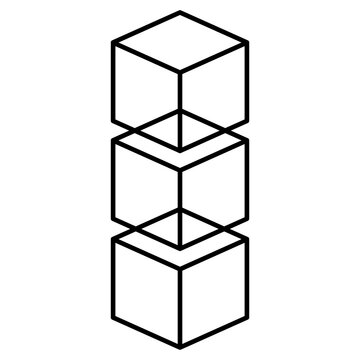 Isometric stacked cubes 3D block vertical hierarchy icon