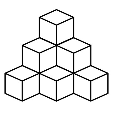 Isometric pyramid cube stack 3D geometric structure icon