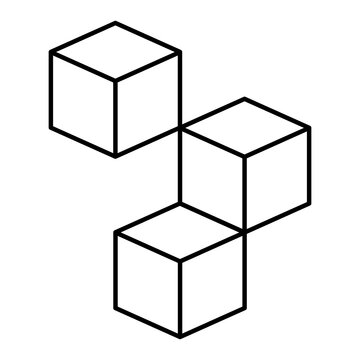 Isometric L-shape 3D cubes block structure icon