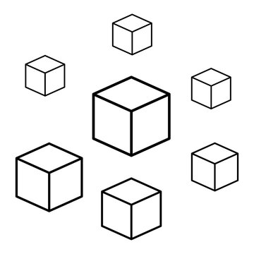 Decentralized node network 3D cubes data distribution icon
