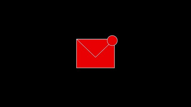 Red envelope icon with exclamation mark notification on black background symbolizing important message or alert signal during digital communication in minimalist motion style.
