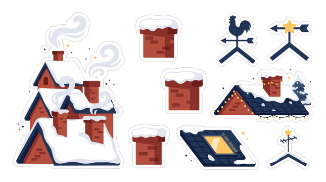 Winter village scene with snowcovered rooftops and festive holiday decorations