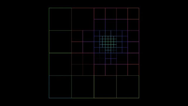 Hypnotic Rainbow Grid Fractal Pattern on Black | Digital Abstraction
