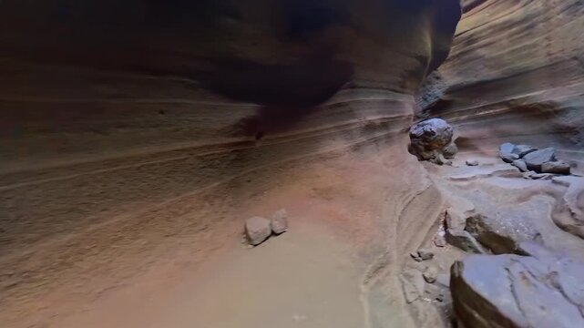 Handheld shot of the walk  through the Barranco de las Vacas in Gran Canaria, called "the little Antelope canyon"