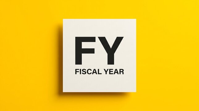 Fiscal Year (FY) concept, a white square paper with black text on a vibrant yellow background, financial planning and business accounting symbol