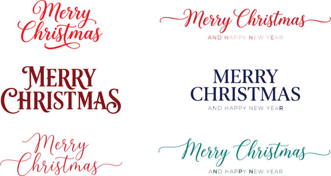 Merry christmas typography lettering set with elegant handwritten fonts isolated on white background holiday typography handwritten font
