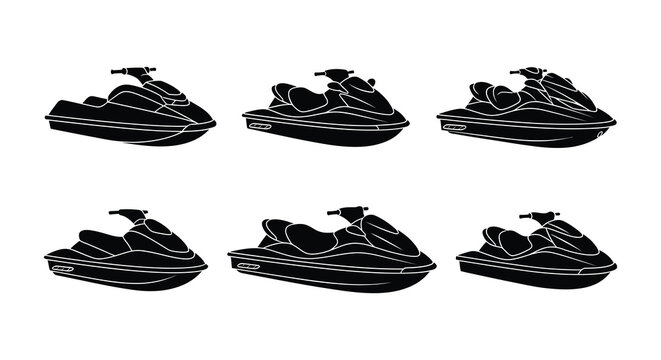 Six jet ski silhouettes against a white background vector illustration