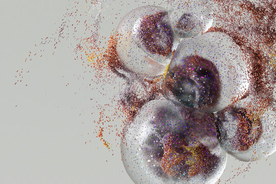Abstract Glass Spheres with Colorful Particle Clouds