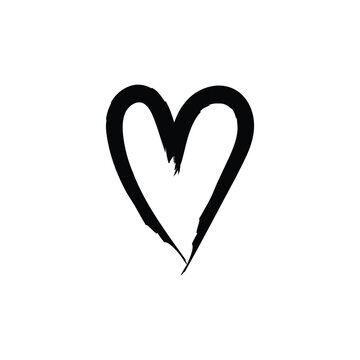 Black Brush Stroke Heart Icon . Hand Drawn cute Love Symbols with Inked Artistic Marks. Suitable for love, romance, Valentine&rsquo;s Day, greeting cards, branding and creative design projects.