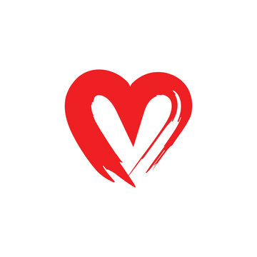 Hand Drawn Love Symbols with Inked Artistic Marks. Grunge red hearts icon Clean vector illustrations isolated on a white background. eps10