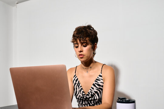 Businesswoman works at office