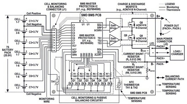 Electrical circuit diagram of battery management system for