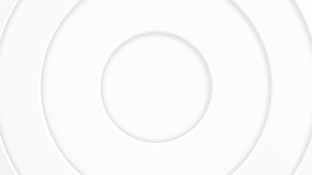 Animated white abstract circular patterns with concentric rings, soft relief and subtle shadows in a seamless repeating loop. Minimal monochrome motion background for websites, branding, modern design