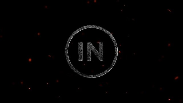 Glowing text inside a circular frame surrounded by small floating particles