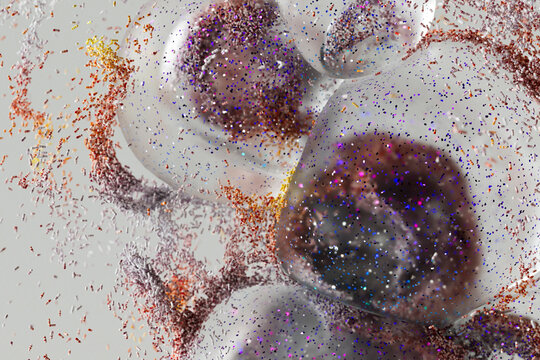 Closeup Glass Spheres with Vibrant Particle Clouds