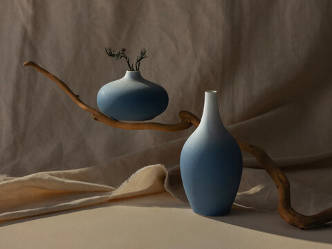 Blue Ceramic Vases Still Life