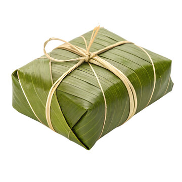Traditional Banana Leaf Wrapped Food Parcel Tied with String Isolated Clipart   