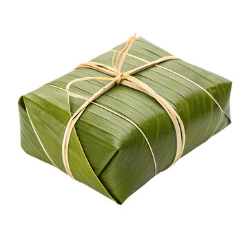 Traditional Banana Leaf Wrapped Food Parcel Tied with String Isolated Clipart   