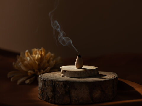Incense Cone Smoke and Flower