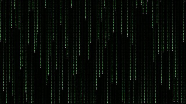 Iconic Digital Rain: The Matrix Code Falling Down a Black Screen
