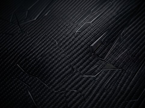 Dark carbon fiber texture with geometric metallic inlays.