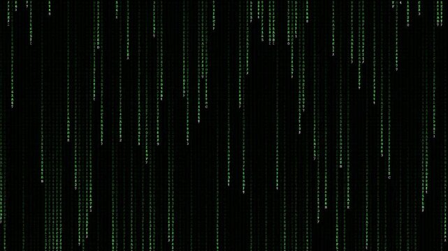 Iconic Digital Rain: Cascading Green Matrix Code on a Black Screen