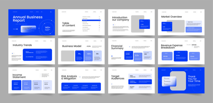 Annual Business Report Presentation Template, Presentation Slide Layout Design