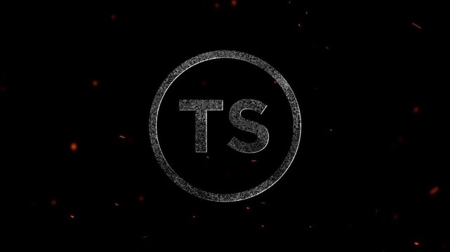 Abstract textured letters TS inside a circle surrounded by glowing particles