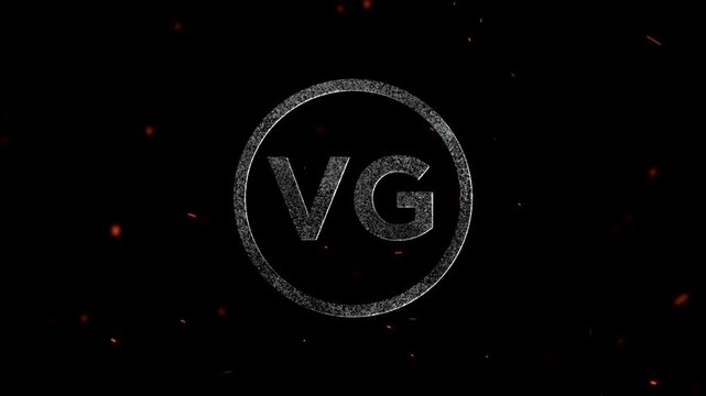 Glowing neon letters VG inside a circular frame with floating embers