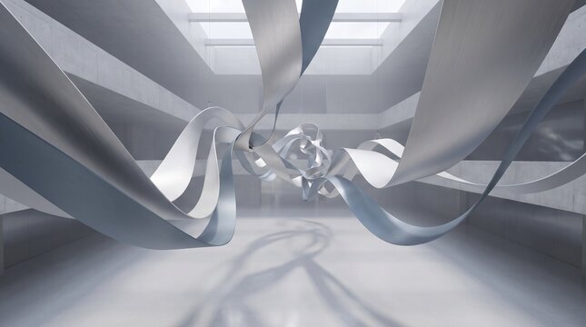 Modern abstract ribbon sculpture creating dynamic spatial design in