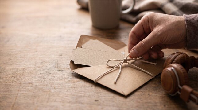 Tying kraft paper package with cotton string