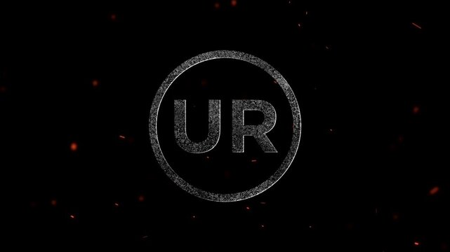 Glowing particle effect forming the capital letters UR inside a circular frame with floating sparks