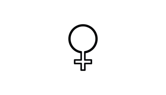 Black outline female gender symbol representing the planet Venus or womanhood stands centered on a pure white background.