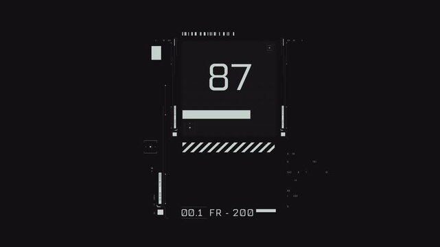 Numeric vertical counter digital display HUD elements in 4k with transparent background