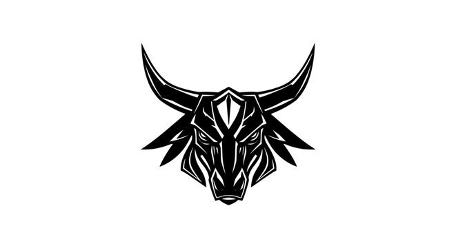 Modern tribal cyber bull head mascot logo, sharp aerodynamic horned animal vector illustration