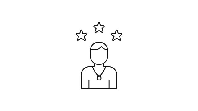 Person With Stars And Medal Animated Icon With Alpha Channel. Achievement, Recognition, And Excellence Motion Graphic. Success And Award Concept. On Transparent Background