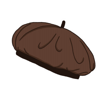 Classic brown French beret hat icon illustration