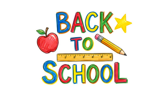 Hand-drawn back to school lettering with school supplies on a black background education