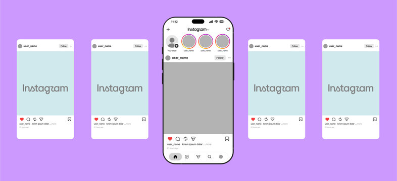 New 2026 instagram icon post frame user interface mockup template carousel layout vector illustration